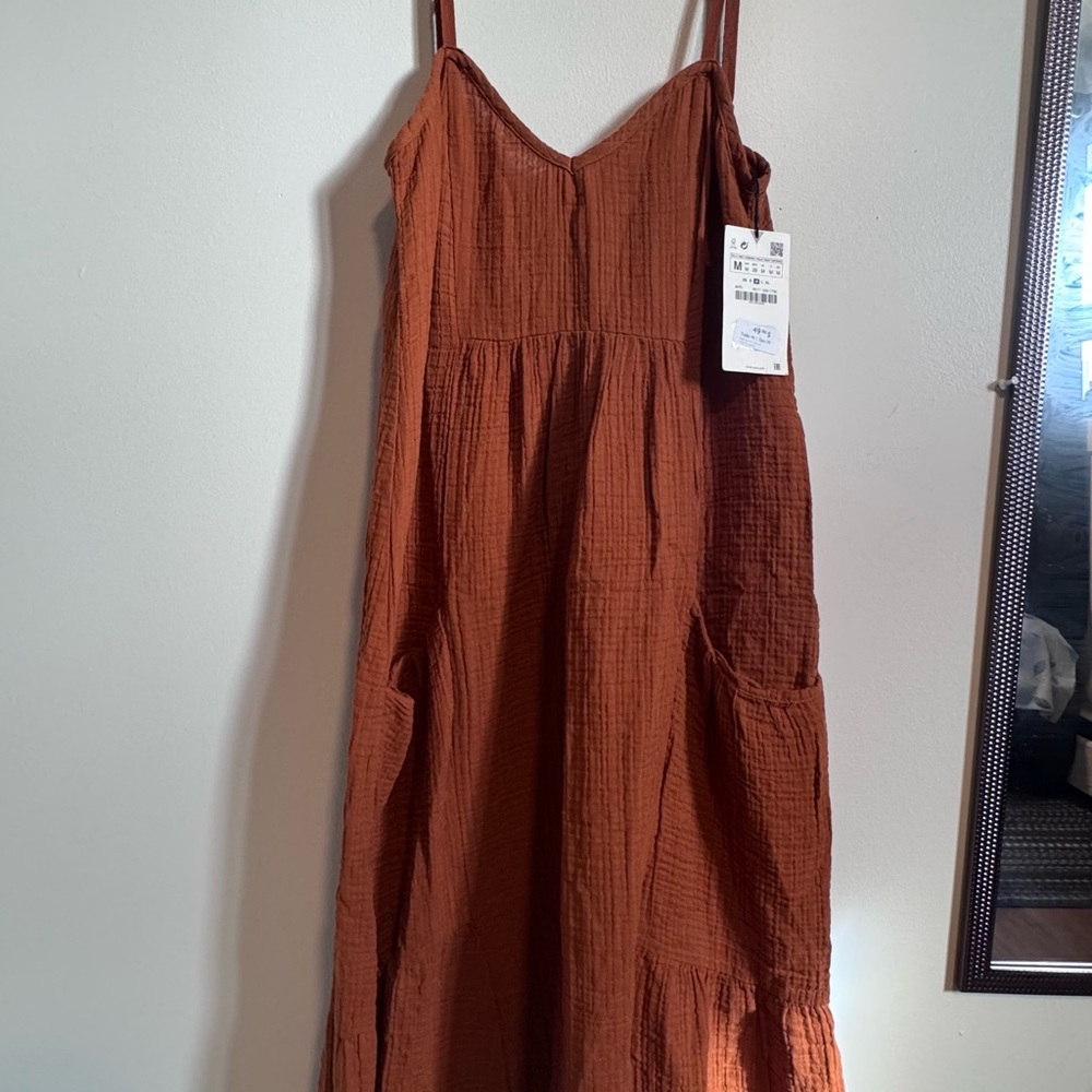 Zara Rust Midi Dress with Pockets